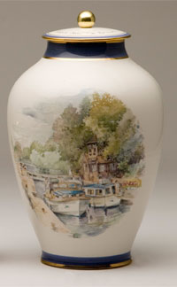 Pottery cremation urns - boat scene design