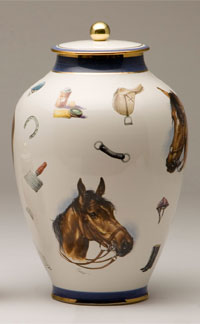 Pottery cremation urns - equestrian design
