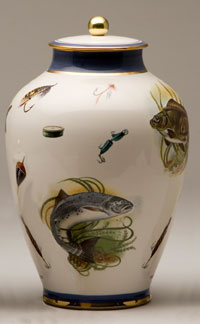 Pottery cremation urns - fishing design