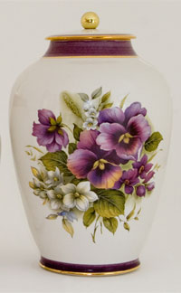 Pottery cremation urns - pansy design