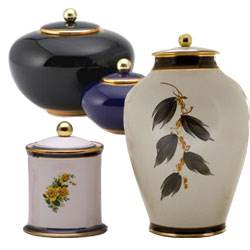 Pottery cremation urns in different sizes and designs
