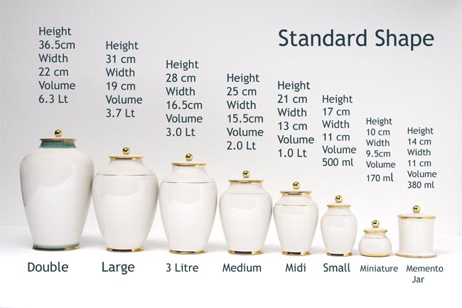 Sizes of pottery urns from William Matthews Funerals