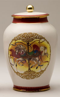 Pottery cremation urns - carousel pony design