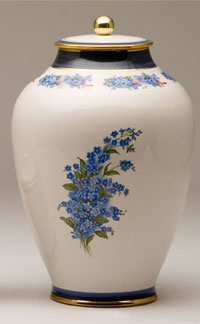 Pottery cremation urns - forget me not design