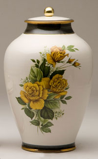 Pottery cremation urns - yellow rose design
